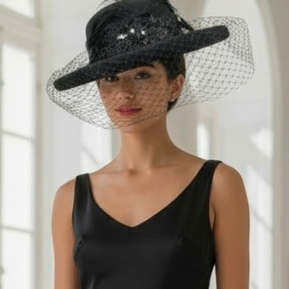 Elegant Black Feathered Hat with Sequins